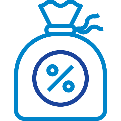 ícone de saco de dinheiro com simbolo de porcentagem