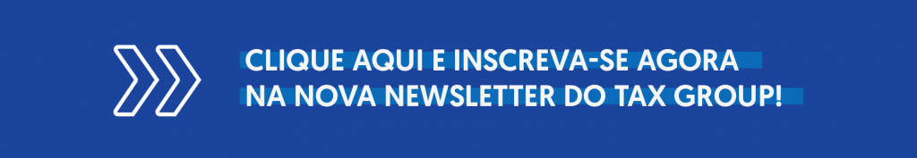 texto com fundo azul chamando para inscrição na newsletter do Tax Group