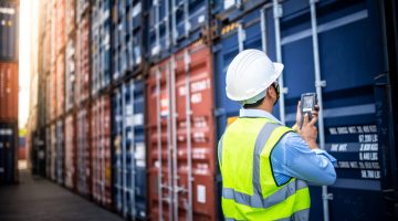 homem no porto diante de containers, em referência ao Pis cofins sobre frete