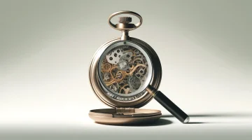 Relógio com lupa nas engrenagens representando a revisão de tributos dos últimos 5 anos