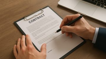 pessoa assinando contrato, em refereência à revisao de contrato reforma tributaria