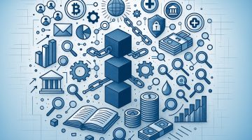 blockchain, elementos conectados ao assunto, como blocos de informação e bitcoin